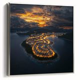 Framed canvas artwork depicting a serene cliff landscape with a silver frame, showcasing natural hues and textures, perfect for home decor.