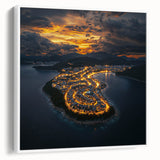 Framed canvas artwork showcasing a serene landscape of cliffs against a blue sky, presented in a sleek white frame, perfect for enhancing modern home decor.