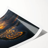 Vibrant rolled print showcasing a stunning landscape of cliffs against a bright sky, featuring rich colors and intricate details, packaged securely in a cardboard tube.