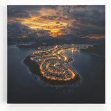 Stretched canvas artwork depicting a stunning landscape with towering cliffs and vibrant skies, perfect for adding a natural touch to home decor. Ideal for art lovers and nature enthusiasts.