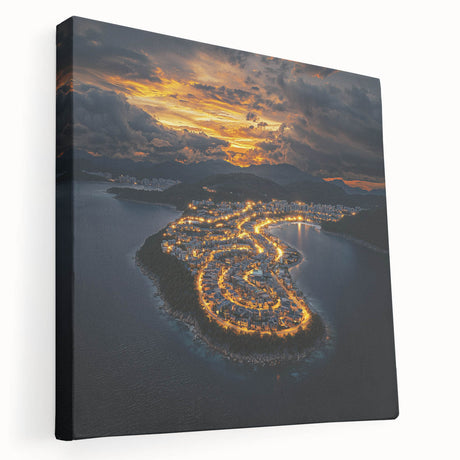 Stretched canvas artwork depicting dramatic cliffs and landscapes in vibrant colors, ideal for home decor, showcasing natural beauty and serene views.
