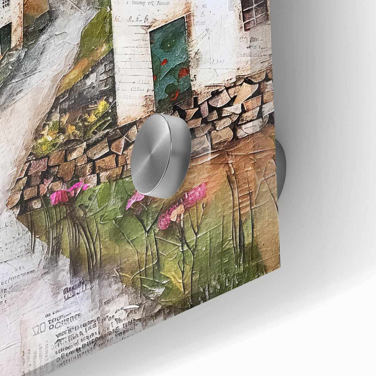 Close-up of abstract architecture wall art made from acrylic glass, showcasing intricate geometric patterns in vibrant colors, perfect for modern home decor.