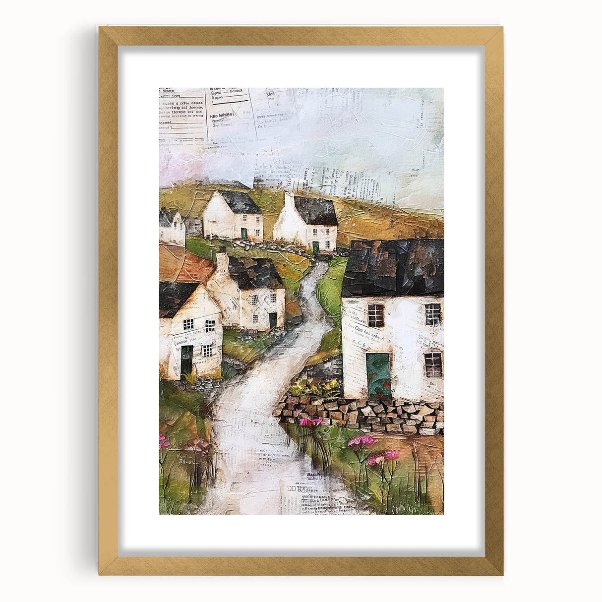 Abstract architecture wall art featuring a gold frame and mat, showcasing geometric patterns and a modern aesthetic, perfect for contemporary home decor.