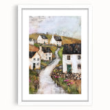 Abstract architectural wall art print in a white frame with a mat, showcasing geometric shapes and soft colors, perfect for modern home decor.