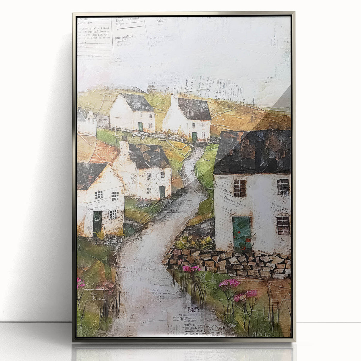 Framed acrylic wall art showcasing an abstract architectural design in silver hues, perfect for modern decor. Adds a contemporary touch to any room.
