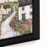 Close-up of a framed abstract architecture wall art piece showcasing geometric shapes and vibrant colors, perfect for modern home decor and interior design enthusiasts.