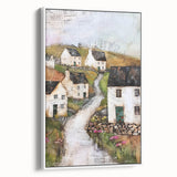 Framed canvas wall art showcasing an abstract architectural design in white hues, elegantly displayed from a side view, ideal for modern home decor.