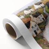 Abstract architectural wall art on rolled canvas, showcasing dynamic geometric patterns in muted tones of blue, gray, and white, ideal for modern decor.