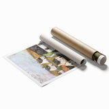 Abstract architectural wall art print showcasing geometric shapes in vibrant colors, rolled and ready for display, perfect for modern home decor.