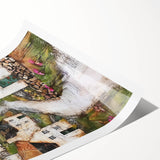 Abstract architectural wall art print showcasing dynamic geometric shapes in vibrant colors, elegantly rolled in a protective cardboard tube, perfect for modern decor.