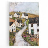 Abstract architectural wall art on stretched canvas, showcasing a bold geometric design in vibrant colors. Ideal for modern decor, it adds a contemporary touch to any space.