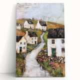 Abstract architectural wall art printed on stretched canvas, showcasing a blend of geometric shapes in soft pastel colors, leaning against a white wall, ideal for modern decor.