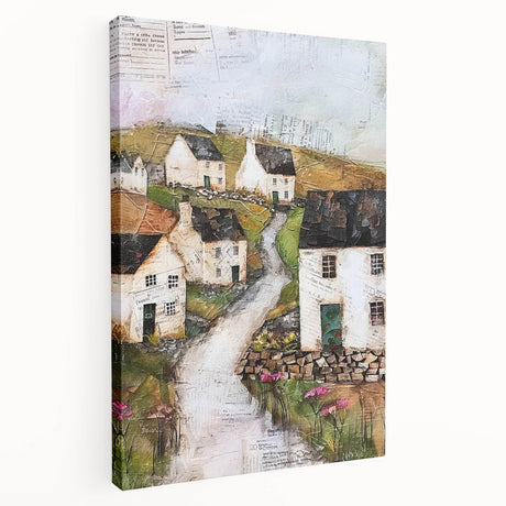 Abstract architectural wall art on stretched canvas showcasing geometric patterns in muted tones, ideal for modern home decor. Side view highlights its depth and texture.