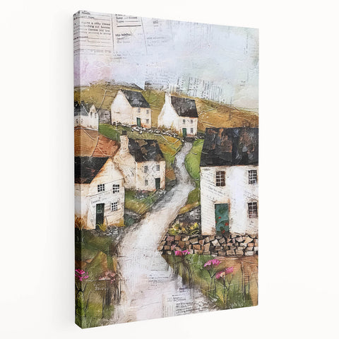 Abstract architectural wall art on stretched canvas showcasing geometric patterns in muted tones, ideal for modern home decor. Side view highlights its depth and texture.