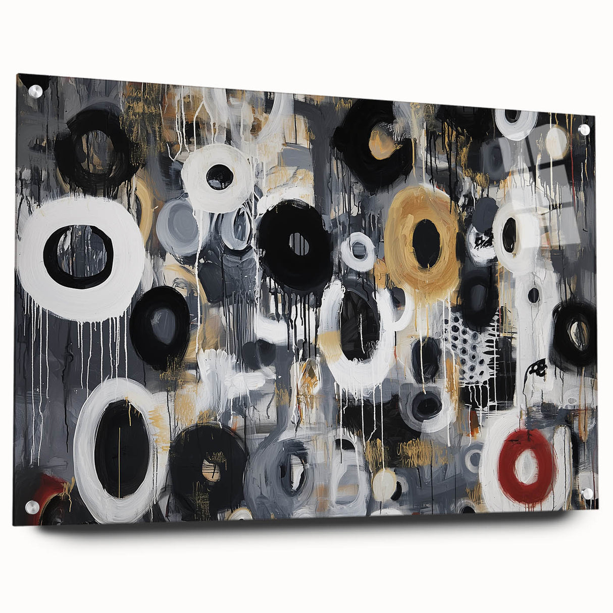 Abstract geometric acrylic glass artwork showcasing a side view with vibrant colors and intricate designs, pinned for display. Ideal for modern decor and art enthusiasts.
