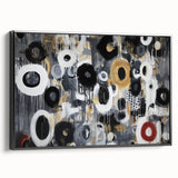 Abstract geometric framed canvas artwork showcasing a modern black design, elegantly displayed from the side view to highlight its sleek edges and visual depth. Perfect for contemporary home decor.