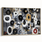 Abstract geometric canvas art in a sleek gold frame, showcasing intricate designs and vibrant colors. Perfect for modern home decor, enhancing any living space or office with a touch of sophistication.