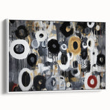 Abstract geometric framed canvas artwork displaying a modern design with a white background, ideal for contemporary home decor. Perfect for adding a stylish touch to living spaces or offices.