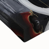 Close-up of an abstract geometric stretched canvas artwork showcasing vibrant colors and intricate shapes, perfect for modern home decor and artistic expression.