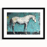 Black-framed wall art featuring a collection of animal silhouettes in a modern design, set against a white background with a mat, perfect for home decor.