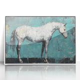 Framed acrylic artwork depicting a vibrant animal design, featuring bold colors and intricate details, presented in a sleek white frame, ideal for home decor.