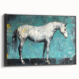 Framed canvas artwork showcasing a vibrant animal design on a black background, viewed from the side, ideal for modern home decor and wildlife enthusiasts.