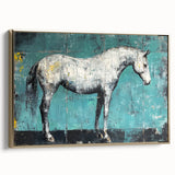 Framed canvas artwork depicting a whimsical animal design in vibrant colors, featuring a gold frame and side view, perfect for modern home decor.