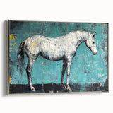 Framed canvas artwork showcasing a detailed illustration of various animals in a vibrant color palette, elegantly displayed with a silver frame, perfect for enhancing home decor.