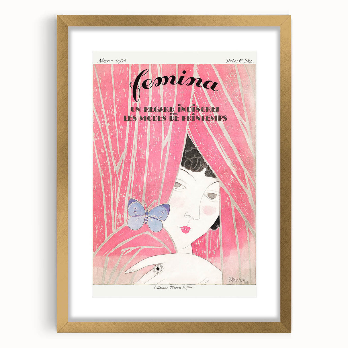 Charming Art Deco Wall Art - Femina Magazine Cover with Pink Curtains
