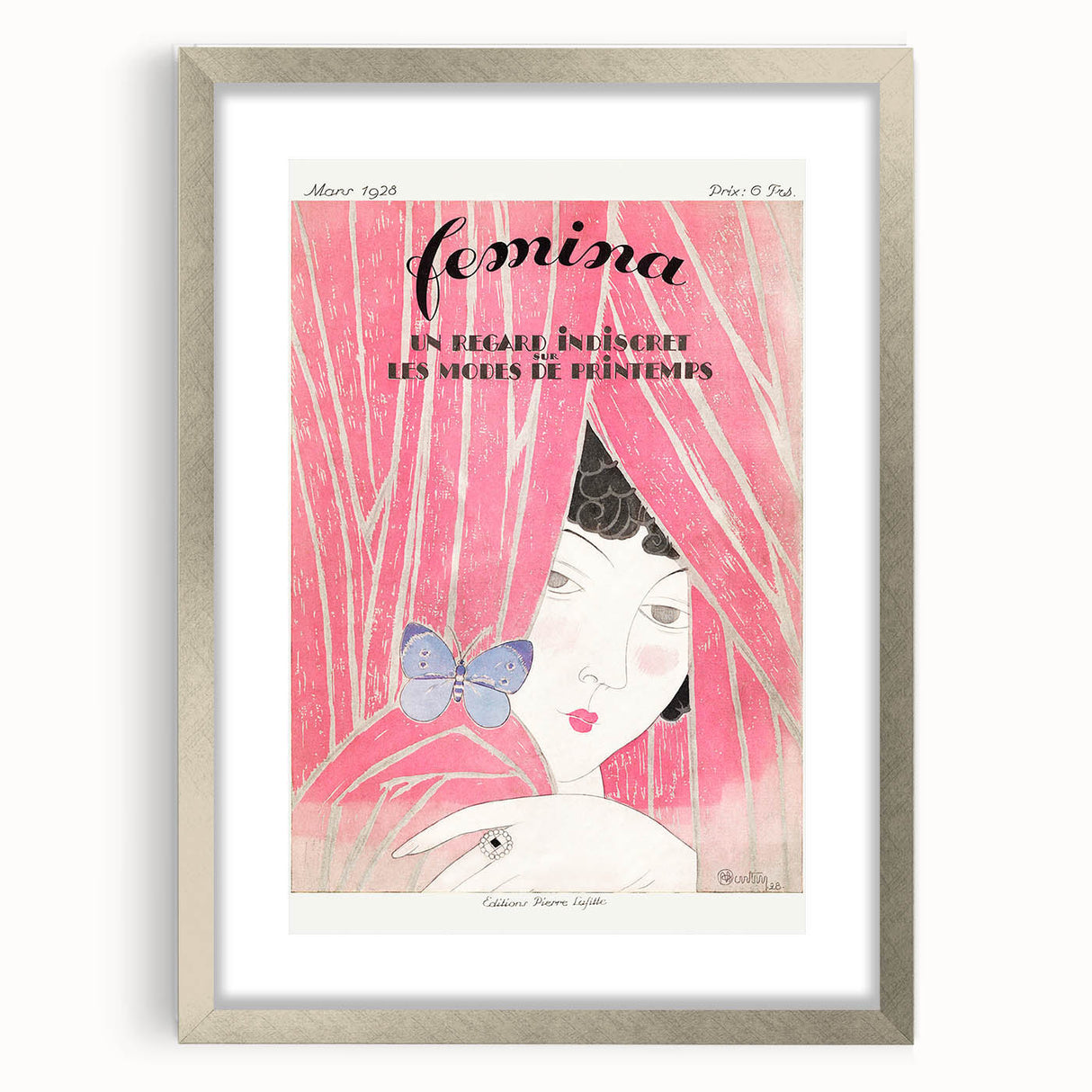 Charming Art Deco Wall Art - Femina Magazine Cover with Pink Curtains