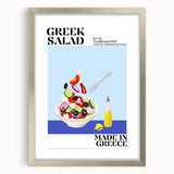 Textured art print of abstract food dishes in muted earth tones, framed in silver, ideal for bedroom decor.