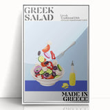 Art Deco poster featuring an array of colorful food dishes on white acrylic, framed, ideal for modern kitchen decor.