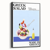 Black and white framed canvas featuring a vintage poster art of various food dishes, ideal for bedroom wall decor.