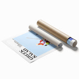 Extra large rolled print featuring an array of illustrated food dishes in pastel shades, ideal for classy bathroom wall art.