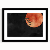 Spooky Wall Art - Blood Moon and Bats Watercolor Print