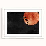 Spooky Wall Art - Blood Moon and Bats Watercolor Print
