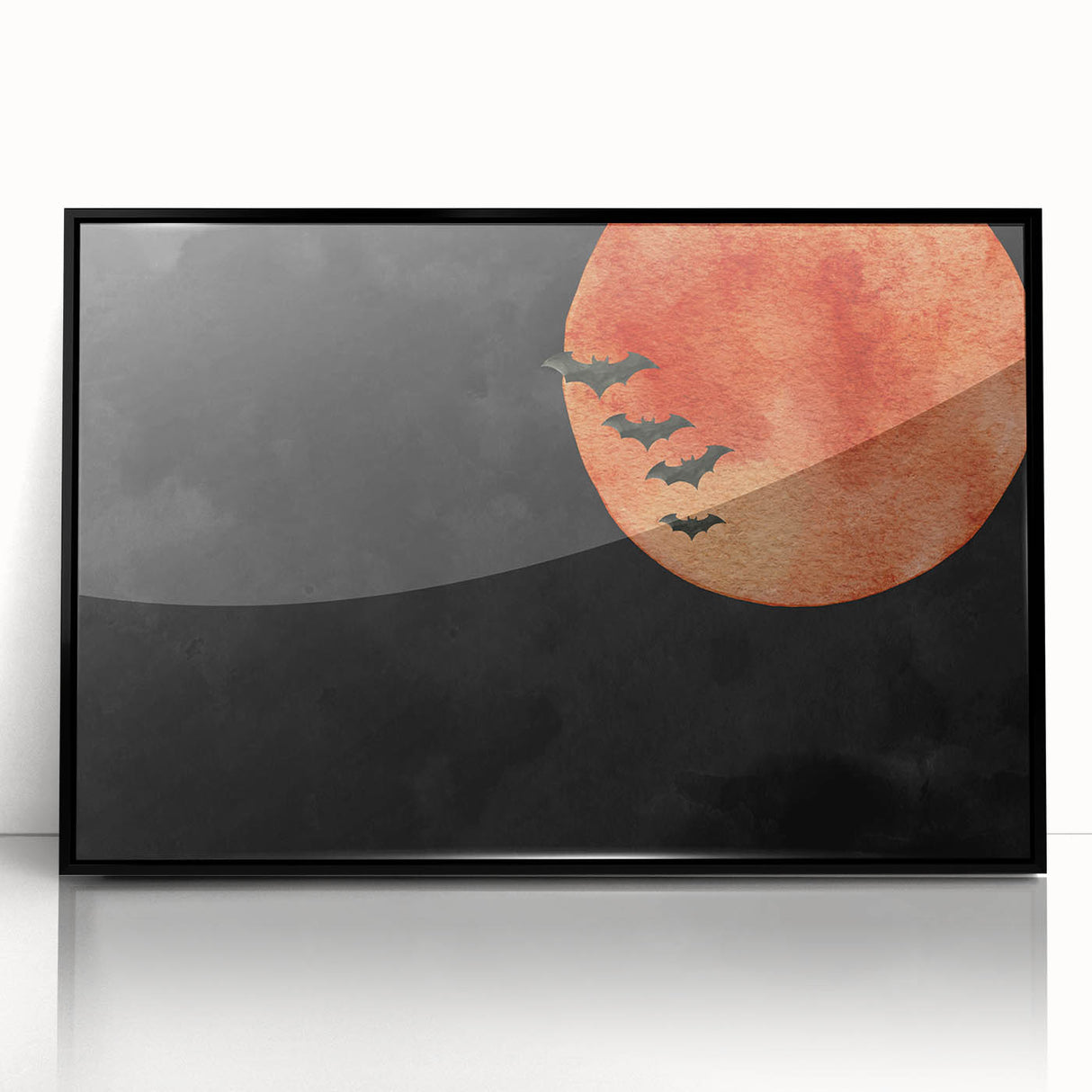 Spooky Wall Art - Blood Moon and Bats Watercolor Print
