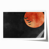 Spooky Wall Art - Blood Moon and Bats Watercolor Print