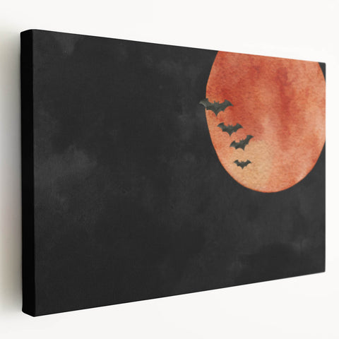 Spooky Wall Art - Blood Moon and Bats Watercolor Print