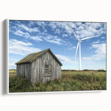 Landscape canvas art depicting a serene barn scene with vibrant colors, framed in white wood, showcasing rustic charm and tranquility in home decor.