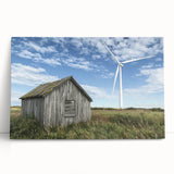 Landscape canvas print depicting a serene barn scene with lush greenery and a vibrant blue sky, perfect for rustic home decor. The artwork features rich colors and detailed textures that evoke a sense of tranquility and nature.