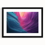 Framed landscape artwork depicting majestic canyons, showcased in a sleek black frame with a white mat, perfect for modern home decor and wall enhancement.