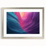 Elegant silver-framed landscape art print depicting vibrant canyons, enhanced with a white mat, perfect for home decor or office aesthetics. Ideal for nature lovers.