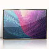 Framed acrylic artwork titled "Canyons" showcasing vibrant gold and earthy tones, depicting a stunning canyon landscape, perfect for modern home decor.