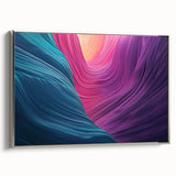 Framed canvas artwork showcasing a stunning landscape of canyons, presented in a sleek silver frame, perfect for enhancing modern home decor and adding a touch of natural beauty.