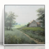 Framed acrylic wall art depicting a serene countryside landscape, showcasing lush green fields and a clear blue sky, perfect for home décor.