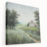 Stretched canvas artwork showcasing a serene countryside landscape with rolling hills and vibrant greenery, perfect for adding a tranquil touch to home decor.