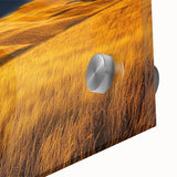 Close-up of a vibrant acrylic landscape depicting a serene countryside scene, showcasing lush green fields and a clear blue sky, ideal for home decor.