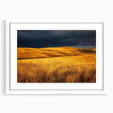 Elegant landscape artwork framed with a white mat, showcasing serene countryside scenery. Ideal for home decor, this piece adds a touch of tranquility to any room.