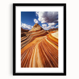 Desert landscape framed art print with a sleek black mat, showcasing vibrant hues of orange and yellow, perfect for modern home decor. Ideal for enhancing living spaces.